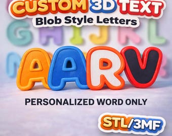 Texto 3D personalizado STL/3MF, letras con efecto blob, texto personalizado WORD, fuente suave y redondeada, archivo para impresión 3D