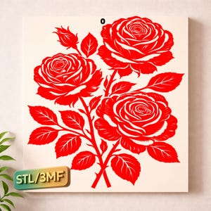 Rose Wall Art STL/3MF 3D Print File Floral Design, Home Décor, Multicolour