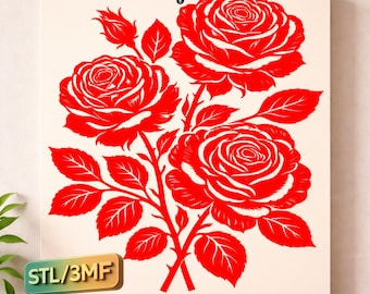 Arte mural de rosas, archivo STL/3MF para impresión 3D, diseño floral, decoración del hogar, multicolor.