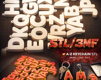 Llavero con alfabeto de la A a la Z (archivos STL): letras redondeadas en negrita (doble color, compatible con AMS).