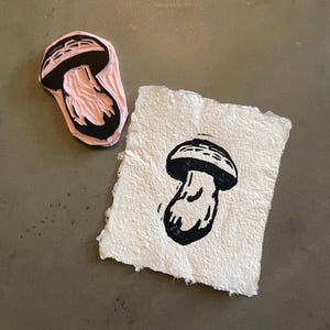 Tiny mushroom handmade linocut art print