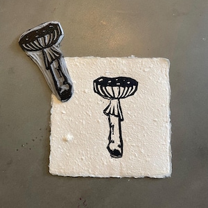 Tiny Mushroom handmade linocut art print