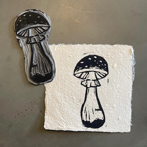 Tiny Mushroom handmade linocut art print