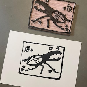 Beetle Linocut handmade art print