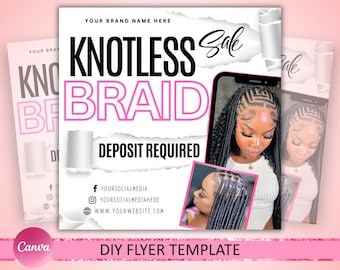Knotless Braids Sale Flyer, Braids Books Flyer, Braids Special Flyer, Braids Pricelist Flyer, Braid Special Deal flyer, Braids Flyer, Canva
