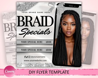 Braids Flyer, Braids Special Flyer, Braids Pricelist Flyer, Braid Special Deal flyer, Braids Bookings Flyer, Braid Flyer, Braiding, Canva
