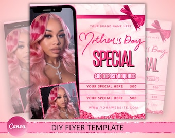 Mother's Day Special Deal Flyer, Mother's Day Special Deal flyer, Mothers day flyer, MUA Hair Nails Braids Lash Wig Install, Canva editable