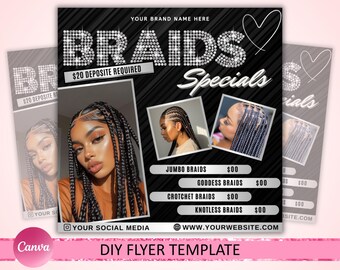 Braids Flyer, Braids Special Flyer, Braids Pricelist Flyer, Braid Special Deal flyer, Braids Bookings Flyer, Braid Flyer, Braiding, Canva