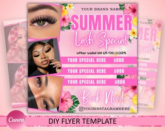 Summer Lash Special Flyer, Summer Lash Flyer, Lash Esthetician Flyer, Lash Special Deal Flyer, Lash Booking Flyer, Lash Flyer,Canva Editable