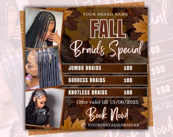 Fall Braids Special Flyer, November Flyer, November Braids Special Flyer, Fall Braid Sale flyer, Fall Braids Pricelist Flyer, Fall Braiding