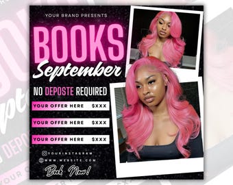 September Booking Flyer, September  Flyer, September Special Deal Flyer, Fall Flyer, Bookings, Hair Nail Lash Braid Wig Install Flyer, Canva
