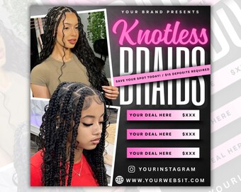 Knotless Braids Flyer, Braids Special Flyer, Braids Pricelist Flyer, Braid Special Deal flyer, Braids Bookings Flyer, Braids Flyer, Canva
