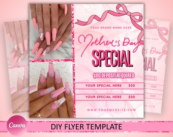 Mother's Day Special Deal Flyer, Mother's Day Special Deal flyer, Mothers day flyer, MUA Hair Nails Braids Lash Wig Install, Canva editable
