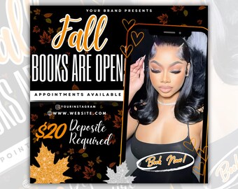 September Booking Flyer, September  Flyer, September Special Deal Flyer, Fall Flyer, Bookings, Hair Nail Lash Braid Wig Install Flyer, Canva