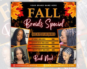 Fall Braids Special Flyer, November Braids Flyer, November Braids Sale Flyer, Fall Braid Sale flyer, Fall Braids Pricelist Flyer, Braiding
