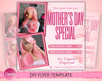 Mother's Day Special Flyer, Mother's Day Special Deal flyer, Mothers day flyer, MUA Hair Nails Braids Lash Wig Install, Canva editable