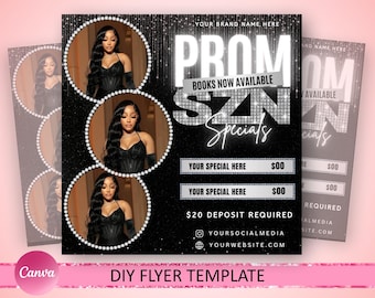 Prom Booking Flyer, Prom Szn Special Flyer, Prom Season Special Deal Flyer, Homecoming Flyer, MUA Lashes Nails Hair Braids wig Flyer, canva