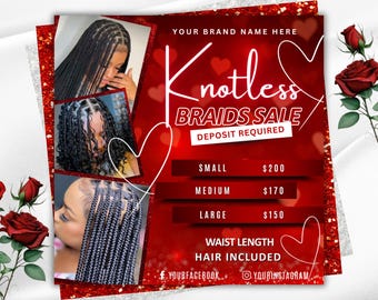 February Knotless Braids Flyer, Valentine's Day Braids Special Flyer, Braids Pricelist Flyer, Braid Special Deal flyer, Braids Flyer, Canva