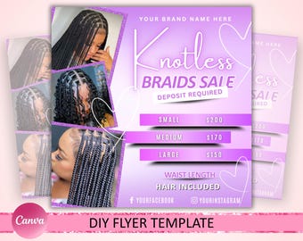 Knotless Braids Flyer, Braids Special Flyer, Braids Pricelist Flyer, Braid Special Deal flyer, Braids Bookings Flyer, Braids Flyer, Canva
