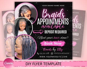 Braids Appointment Flyer, Braids Flyer, Braids Bookings Flyer, Braids Special Flyer, Braids Pricelist Flyer, Braid Special Deal flyer, Canva