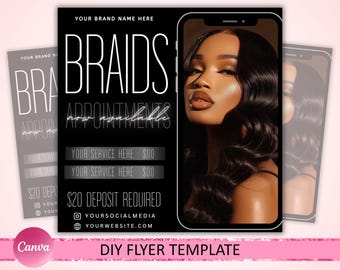 Braids Flyer, Braids Special Flyer, Braids Pricelist Flyer, Braid Special Deal flyer, Braids Bookings Flyer, Braid Flyer, Braiding, Canva