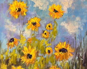 Let The Sun Shine Sunflower Meadow Original Landscape Soft Pastel Painting Large 12x18