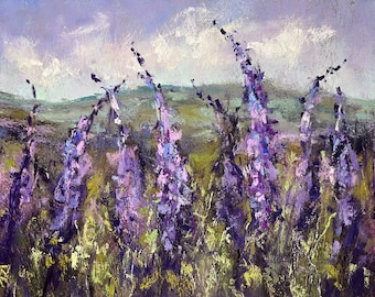 Lavender Lupine Meadow Original Landscape Soft Pastel Painting