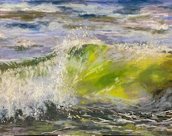 Tropical Beach Wave Seascape Original Soft Pastel Painting 12x18”