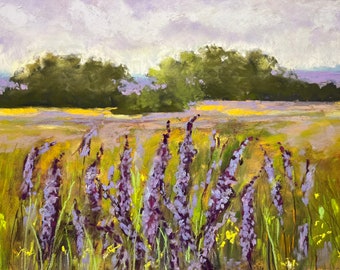 Violet Lupine Original Floral Landscape Soft Pastel Painting