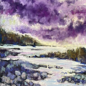 Vibrant Violet Seascape Original Soft Pastel Painting