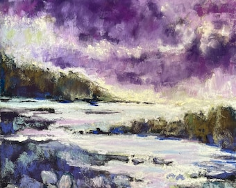 Vibrant Violet Seascape Original Soft Pastel Painting