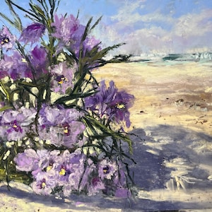 Violet European Searocket Beach Flower Original Seascape Soft Pastel Painting