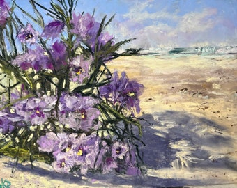 Violet European Searocket Beach Flower Original Seascape Soft Pastel Painting