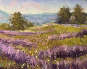 Fields of Lavender Flowers Original Soft Pastel Landscape Painting