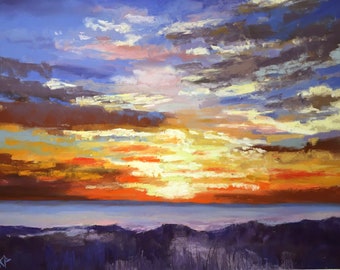 Original Soft Pastel Seascape Sunset Painting 11x14
