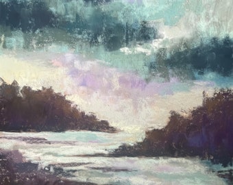 Stormy Night Original Soft Pastel Seascape Painting 12x16