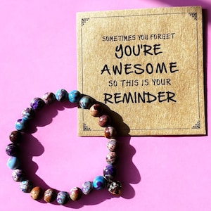 Bracelet positif bracelet amis cadeau coeur jaspe pierre naturelle belles pierres colorées wow unique rare fait main bel emballage