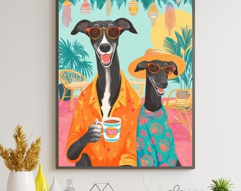 Greyhound Print - Skurrile Hunde Illustration, Heim Dekor (Digitaler Download) Valentinstag Geschenk