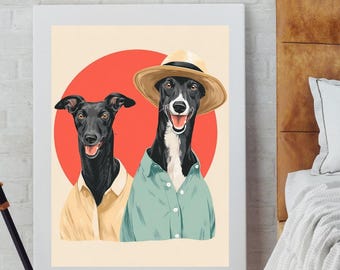 Stylish Greyhound Couple Portrait – Modern Dog Wall Art Print