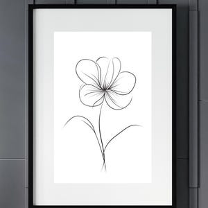 Impresión de arte lineal de flores minimalistas: botánica en blanco y negro (descarga digital)