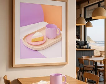 Pastell Kuchen & Kaffee Kunstdruck | Minimalistisches Frühstück Poster | Digital Download Wall Decor