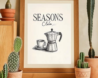Vintage Moka Pot Line Kunstdruck: Kitchen Cafe Decor (Digitaler Download)
