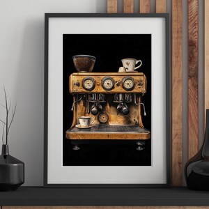 Vintage Espresso Machine Art Print – Luxury Coffee Bar Wall Decor