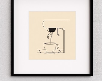 Espresso Machine Line Art Print: Minimalist Kitchen Decor (Digital Download)