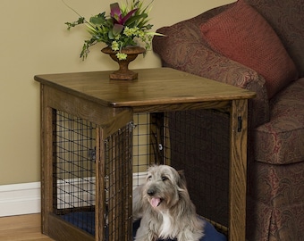 Wooden Dog Crate End Table Chew Proof Pet Furniture, decorative dog crate Solid Wood Amish Made Wire Medium