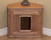 Wood Working Plans Hideaway Litter Box | Cat Litte Furniture  | Corner Litter Box Made of Spruce Wood With Door | Oak Wood Hidden Litter Box