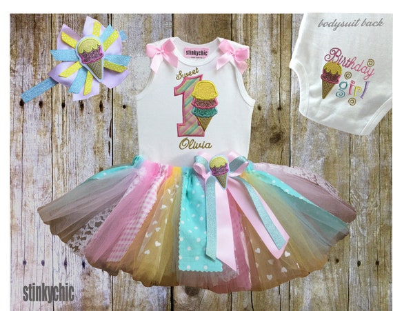 Ice cream first birthday outfit top