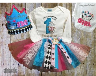 alice tea party baby outfit, 1st birthday tutu outfit, wonderland tutu outfit, alice in wonderland baby outfit, first birthday alice tutu