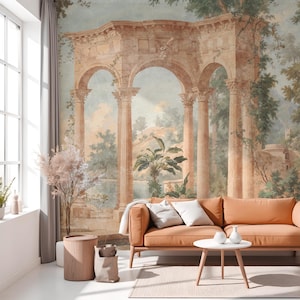 Ancient Peel Stick Mural Landscape, Roman Painting Wallpaper Pillar Non Woven Vinyl