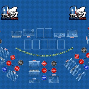 Diseño de mesa de casino de póquer Texas Hold'em de WonAway Casino, 54 pulgadas x 32 pulgadas, ¡opción de FIELTRO y VINILO!
